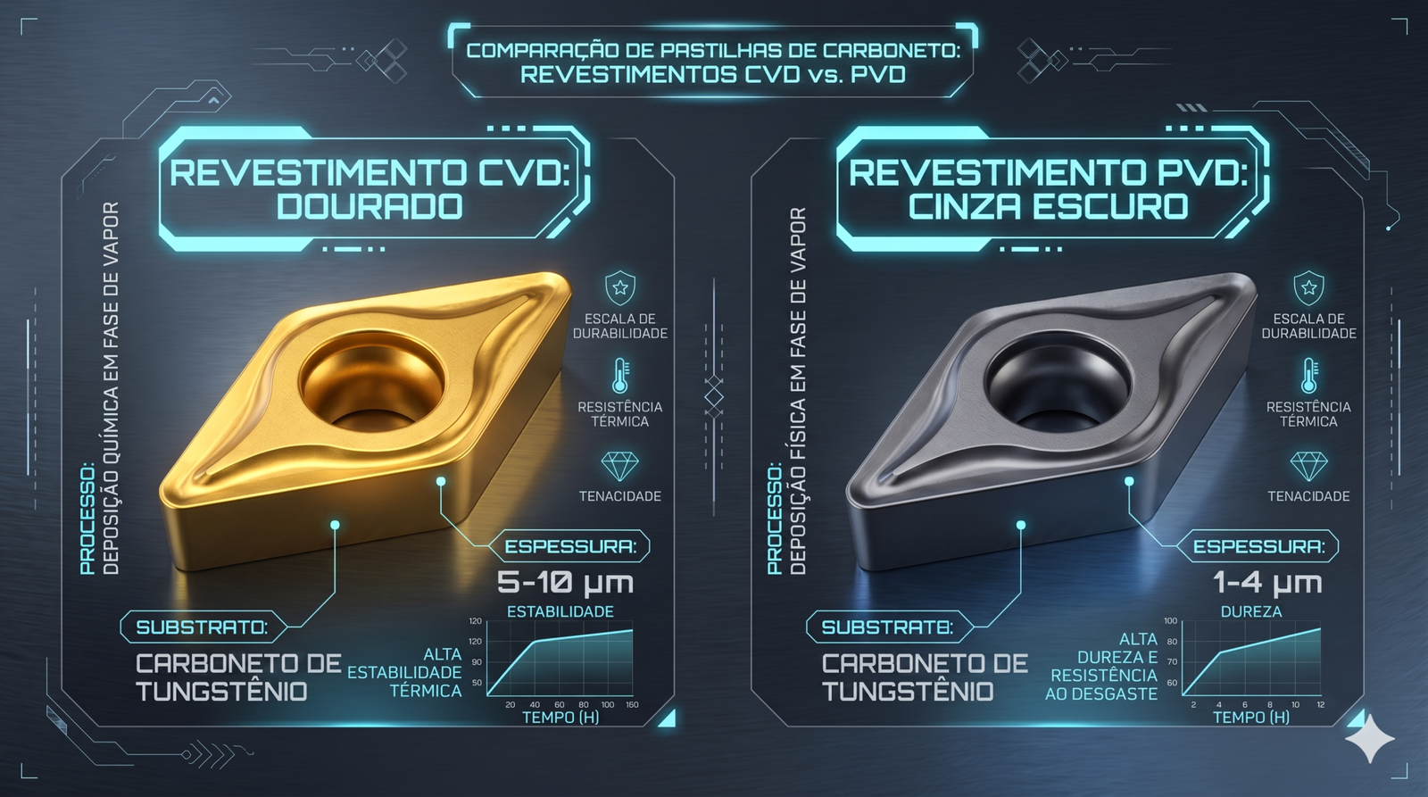Infographic comparing CVD and PVD coating technologies for carbide inserts.