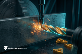 Macrofotografia de uma broca de centro inteiriça de metal duro tocando a face de uma peça de aço em um Torno CNC, criando o ângulo para o contraponto